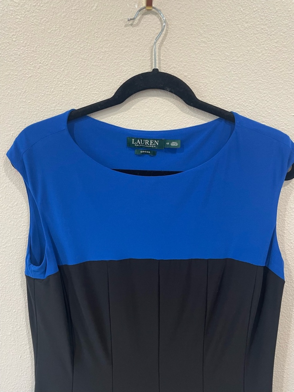 Lauren Ralph Lauren Royal Blue and Black Sleeveless Midi Dress